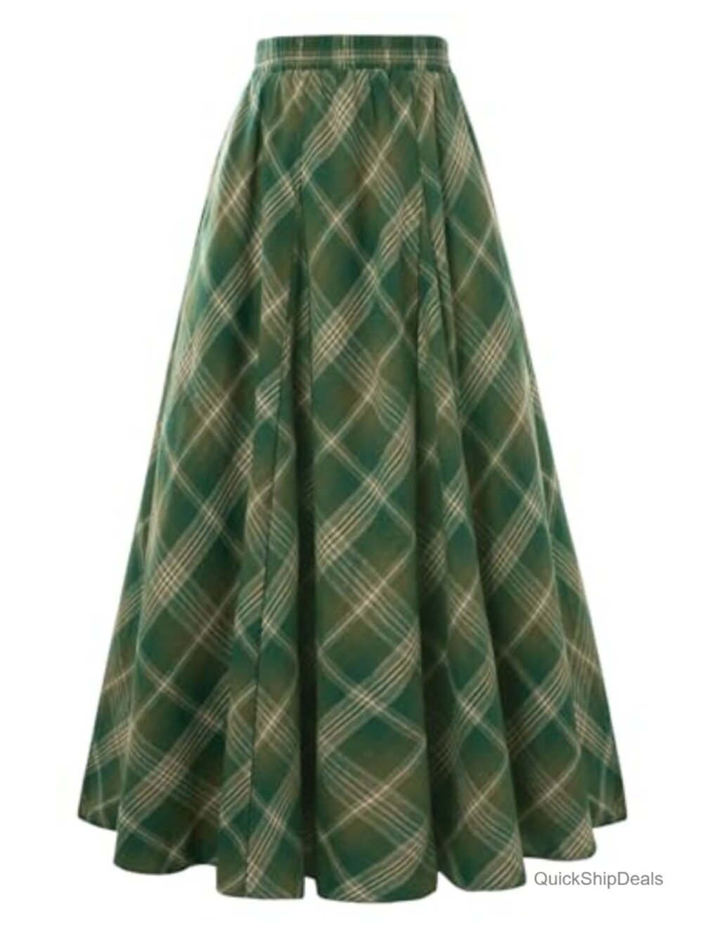 Plaid A-Line Maxi Skirt High Waist Godet Long Skirt with Pockets
